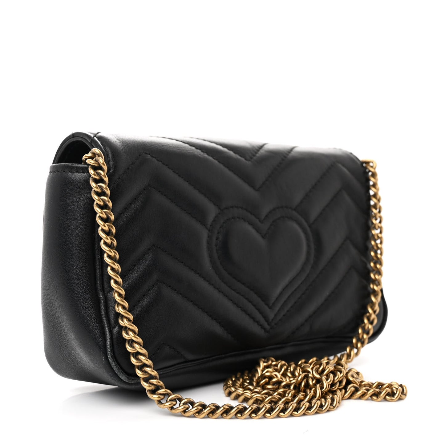 Calfskin Matelasse Super Mini GG Marmont Shoulder Bag Black