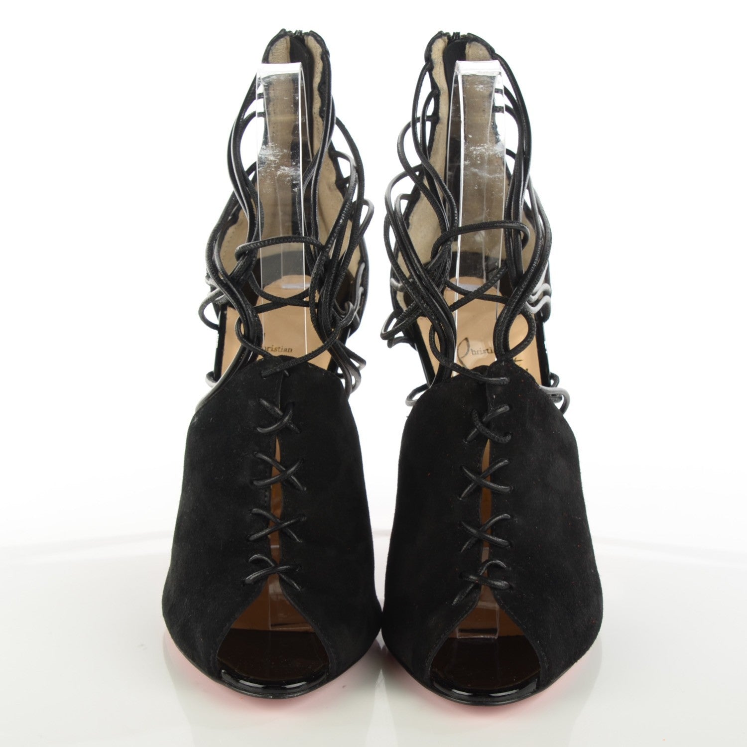 Christian Louboutin Suede Kid Confusina 100 Peep Toe Pumps 36.5 Black 2 of 8