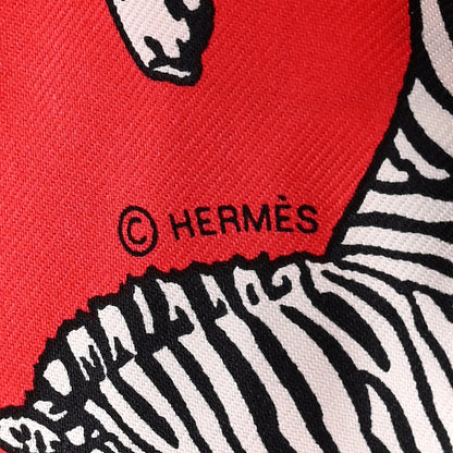 Hermes Silk Les Zebres Twilly Rouge Black White 4 of 4