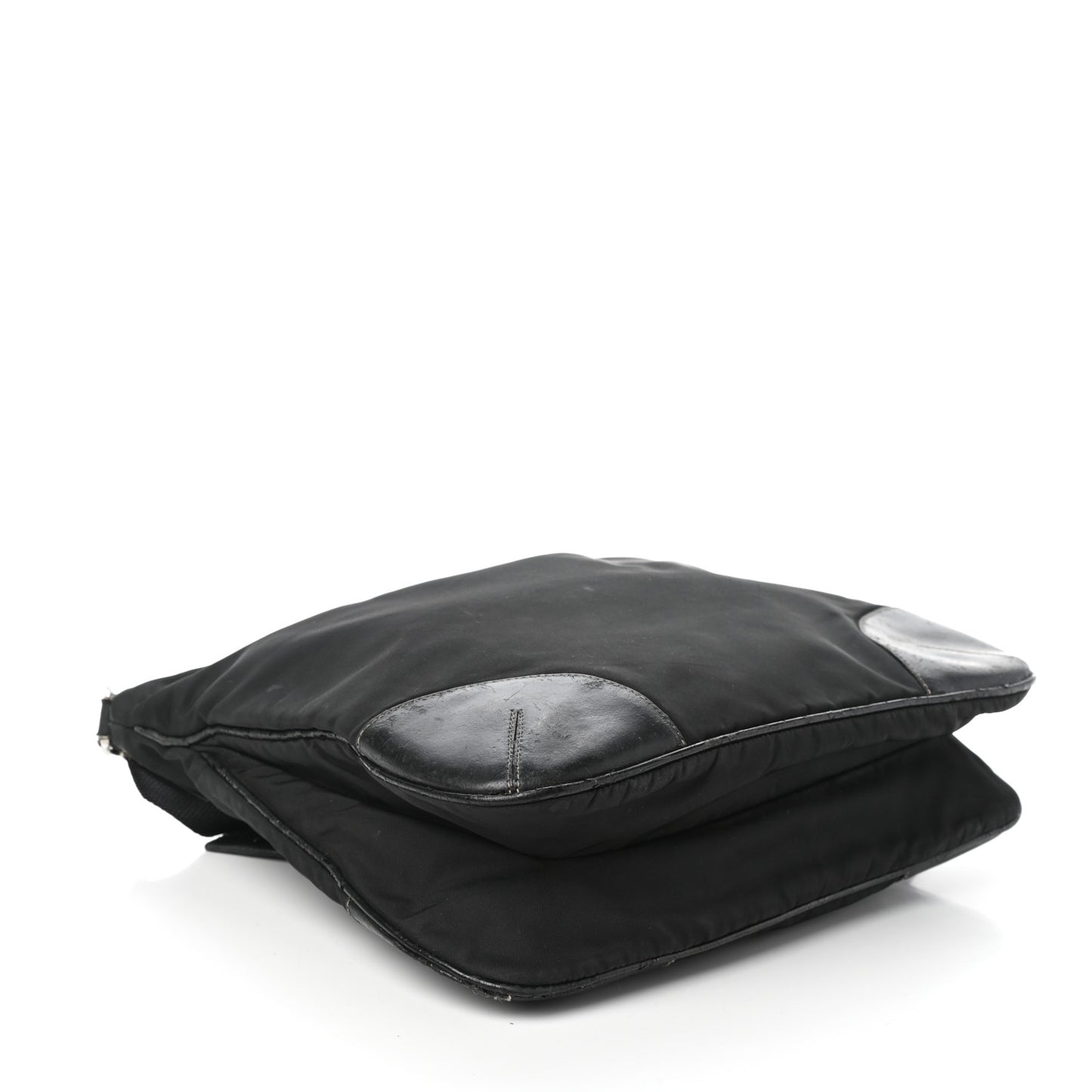 Tessuto Nylon Calfskin Flat Messenger Bag Black