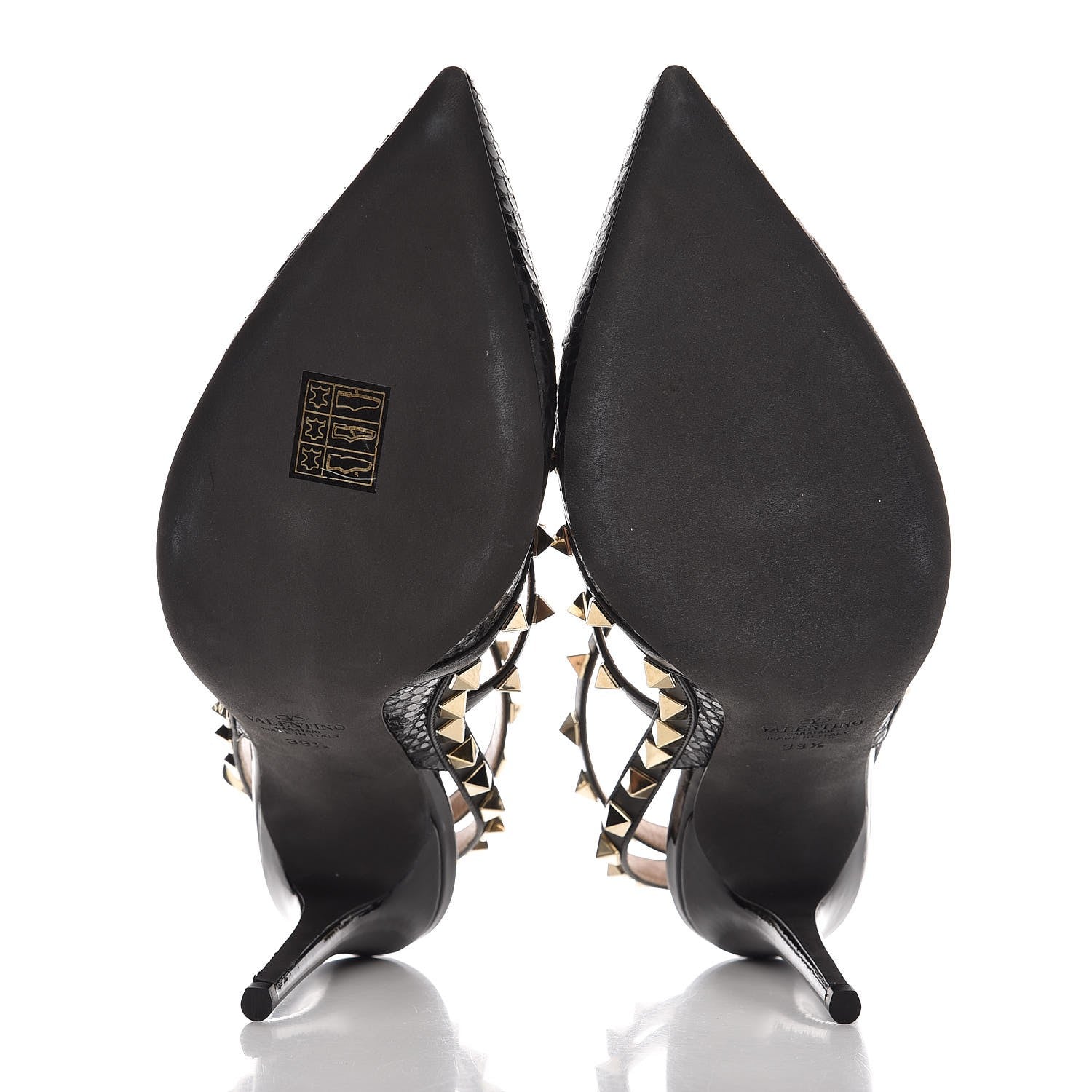 Valentino Garavani Glossy Python Rockstud Ankle Strap Pumps 39.5 Black 5 of 8