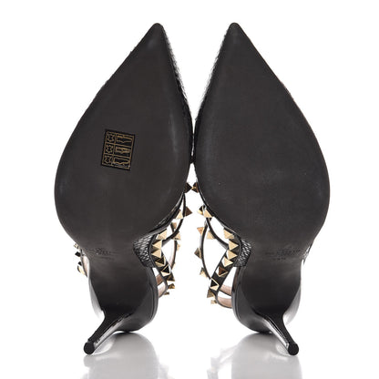 Valentino Garavani Glossy Python Rockstud Ankle Strap Pumps 39.5 Black 5 of 8