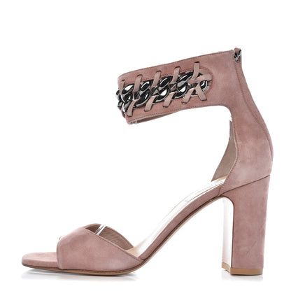 Valentino Garavani Suede Chain Ankle Strap Sandals 39.5 Poudre 1 of 7