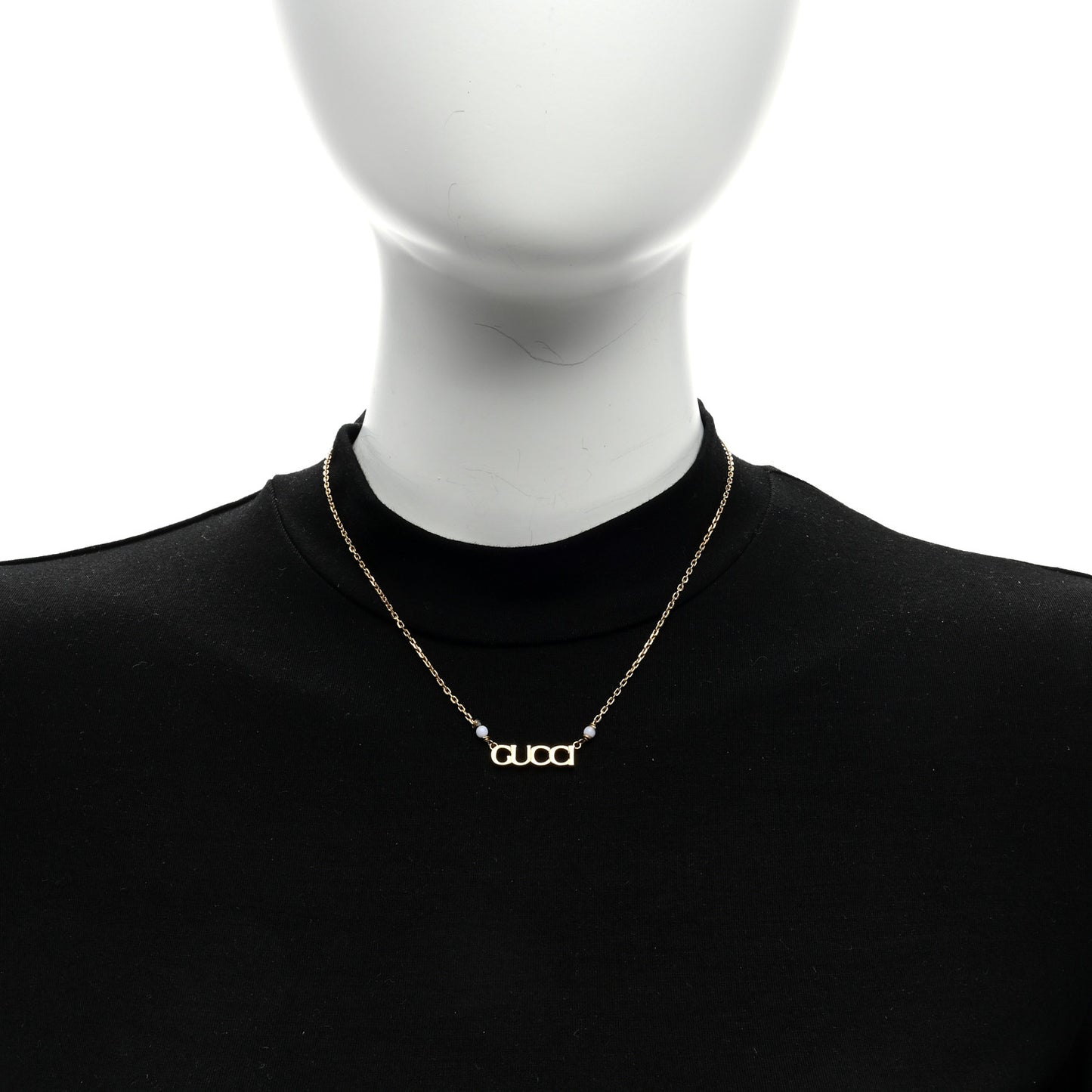Metal Glass Pearl GUCCI Letter Necklace Gold