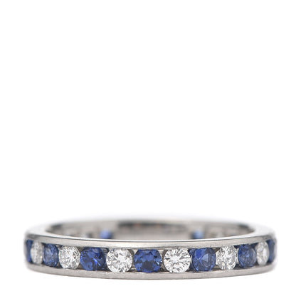 Tiffany Platinum Diamond Blue Sapphire Eternity Band Ring 54 7 1 of 5