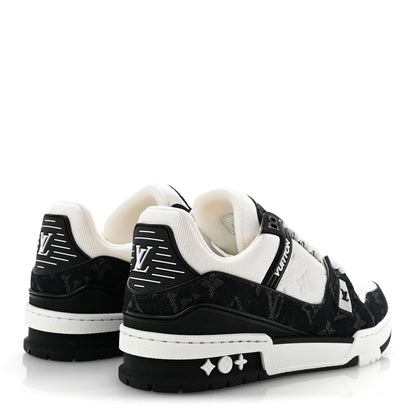 Louis Vuitton Calfskin Monogram Denim Womens LV Trainer Sneakers 39 Black 5 of 8