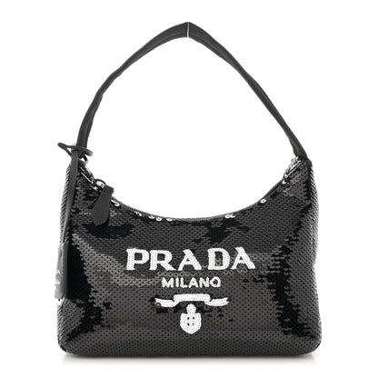 Prada Paillettes Sequin Mini Re-Edition 2000 Bag Black White 1 of 10