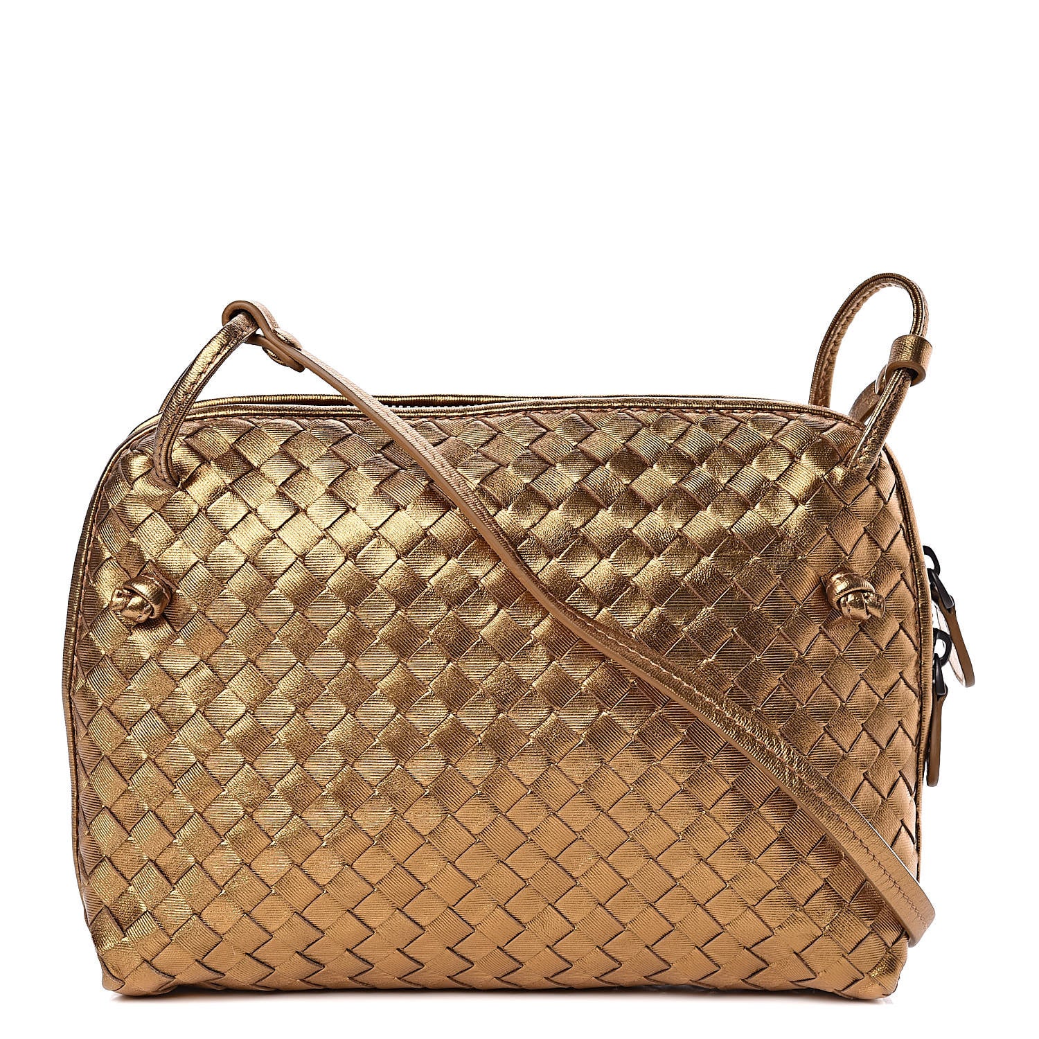 Bottega Veneta Metallic Grosgrain Intrecciato Pillow Crossbody Messenger Dark Gold 1 of 10