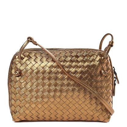 Bottega Veneta Metallic Grosgrain Intrecciato Pillow Crossbody Messenger Dark Gold 1 of 10