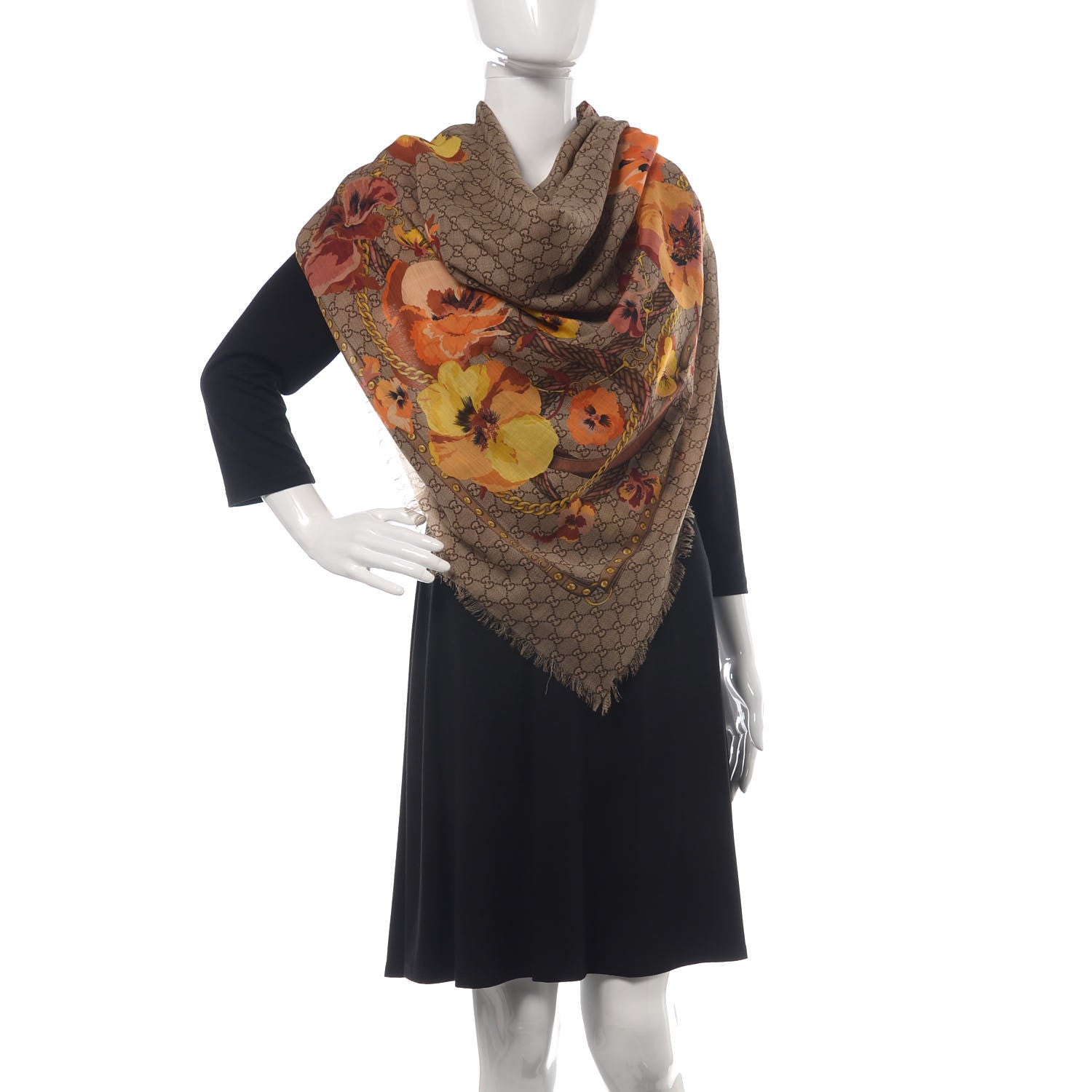 Gucci Wool Jacquard GG Monogram Big Panshie Fringe Shawl Sun Beige 2 of 6