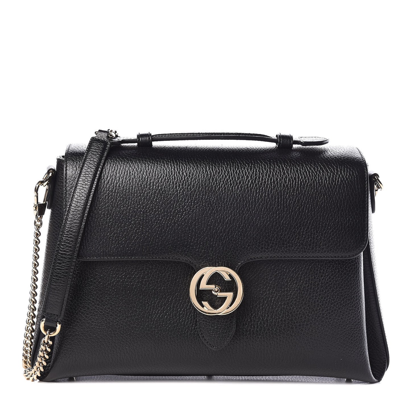 Dollar Calfskin Medium Interlocking G Top Handle Shoulder Bag Black