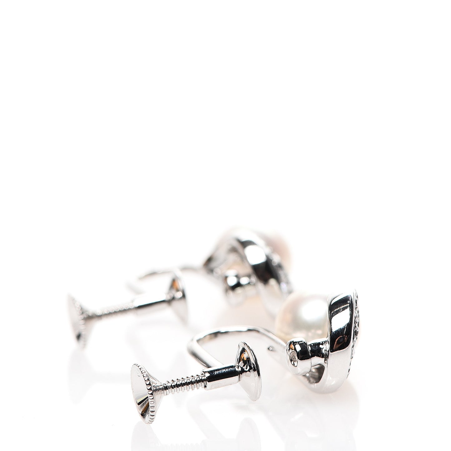 18K White Gold Diamond Pearl 7mm Screw Back Earrings