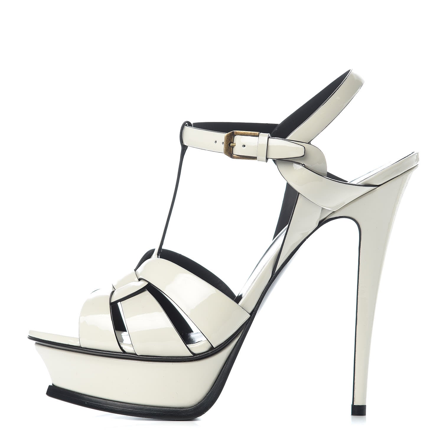 Saint Laurent Patent Tribute 105 Platform Sandals 39.5 Ivory 1 of 9