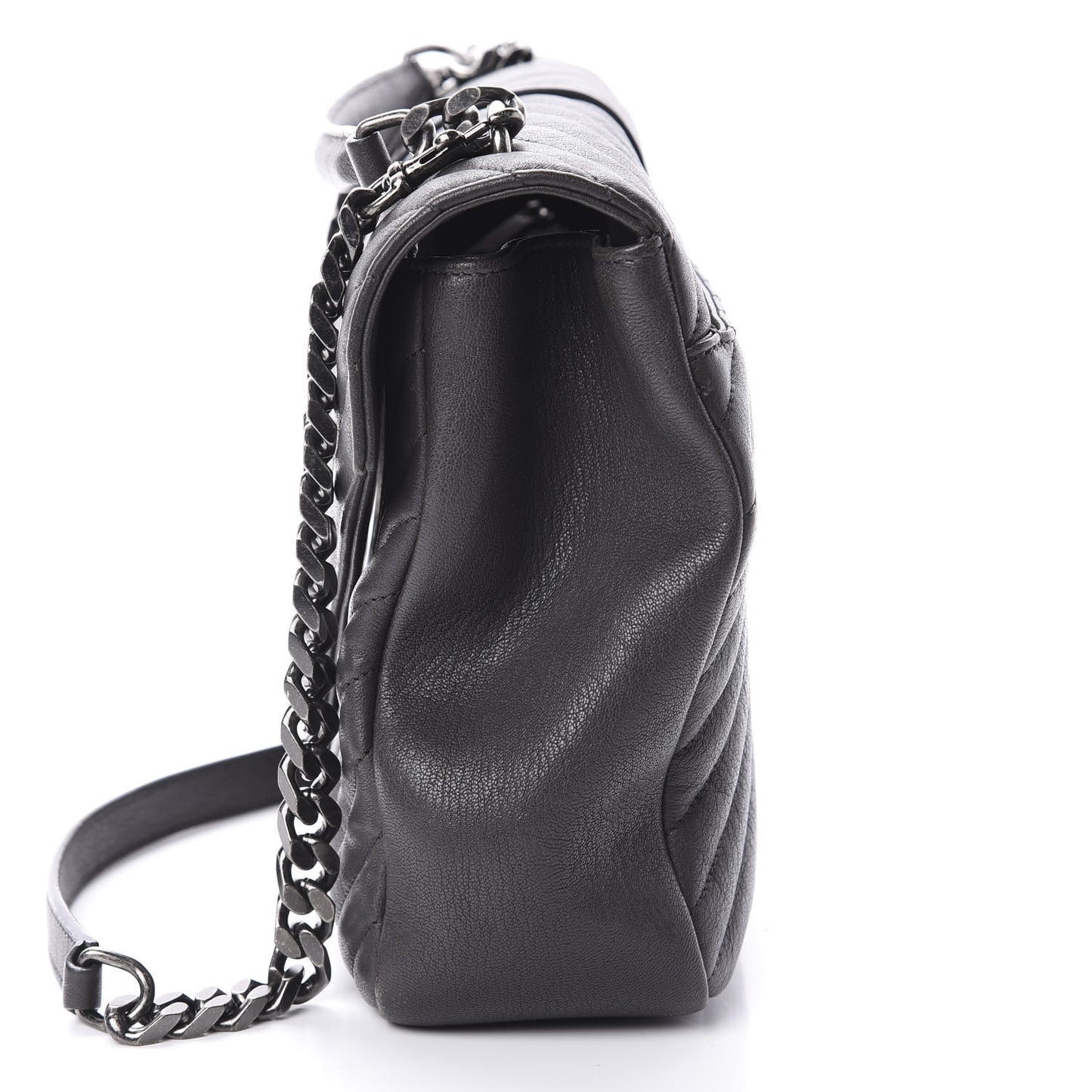 Sheepskin Matelasse Chevron Monogram Large College Satchel Light Coal