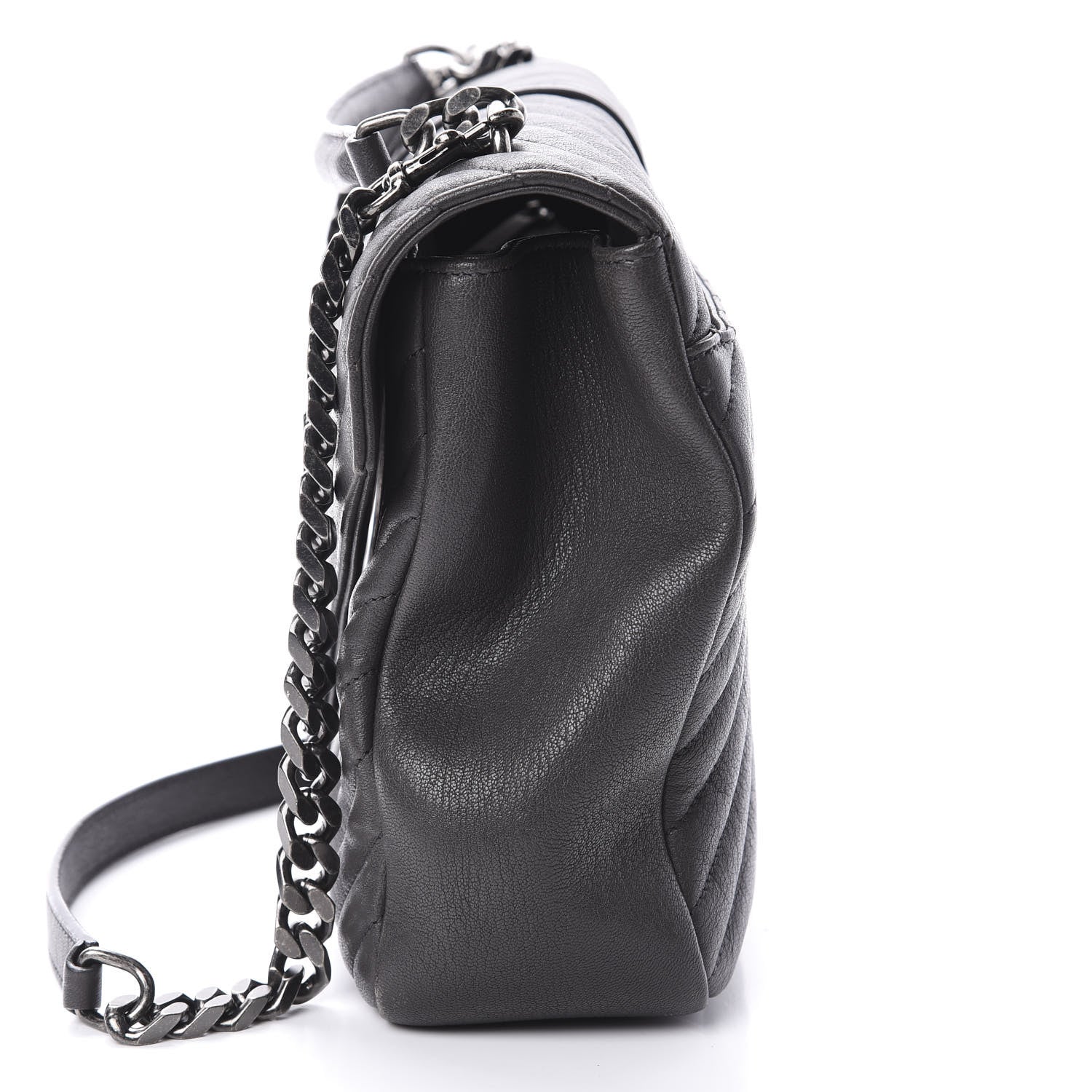 Saint Laurent Sheepskin Matelasse Chevron Monogram Large College Satchel Light Coal 17 of 20