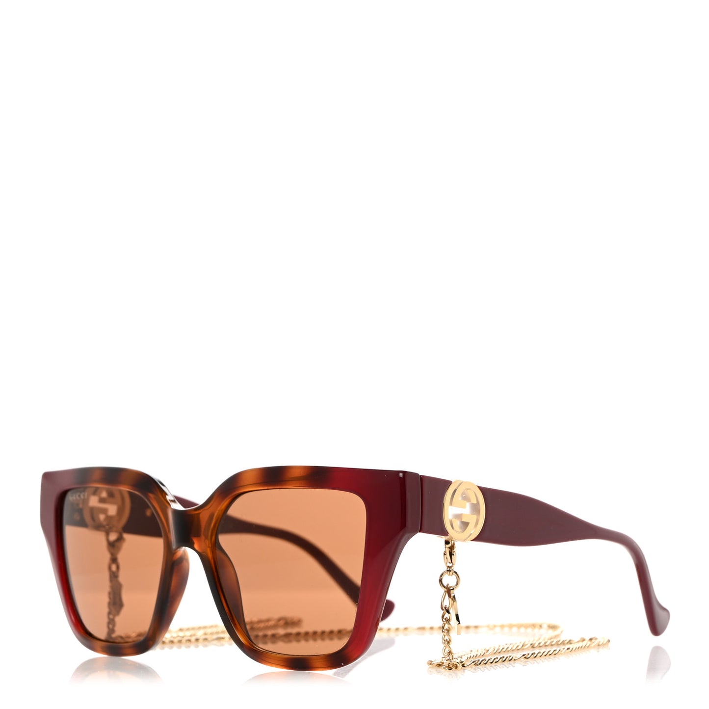 Acetate Square Frame Chain Sunglasses GG1023S Havana Pink