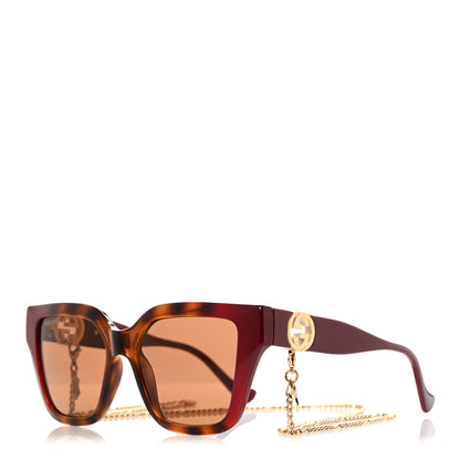 Gucci Acetate Square Frame Chain Sunglasses GG1023S Havana Pink 1 of 8
