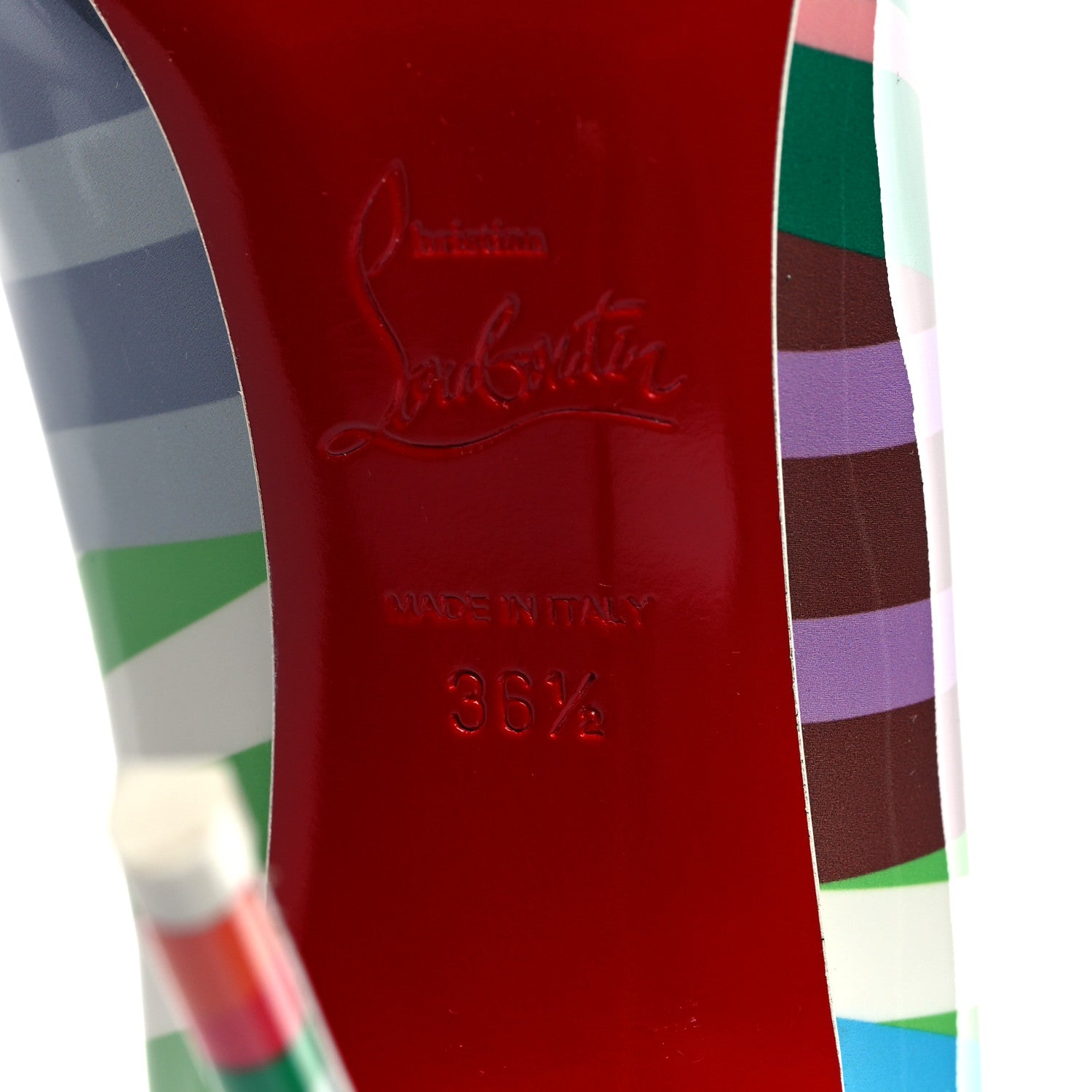 Christian Louboutin Patent Striped Grand Bain Swimming Pool Hot Chick 100 Pumps 36.5 Multicolor Lin Blue White 6 of 7