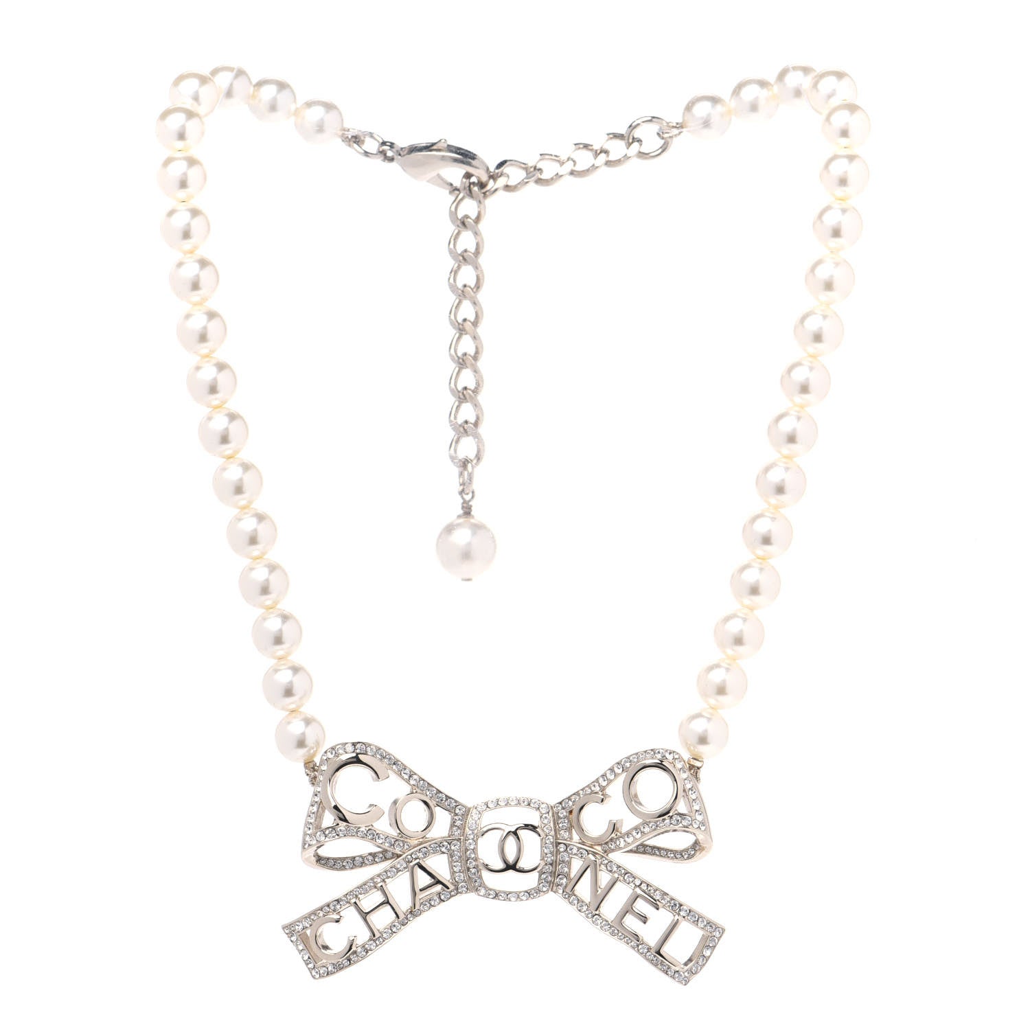 Chanel Pearl Crystal CC Bow-tiful Necklace Gold 2 of 4