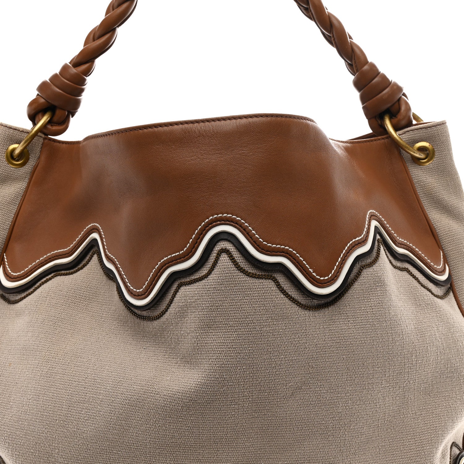 Bottega Veneta Canvas Calfskin Trimmed Tote Beige Brown 8 of 10