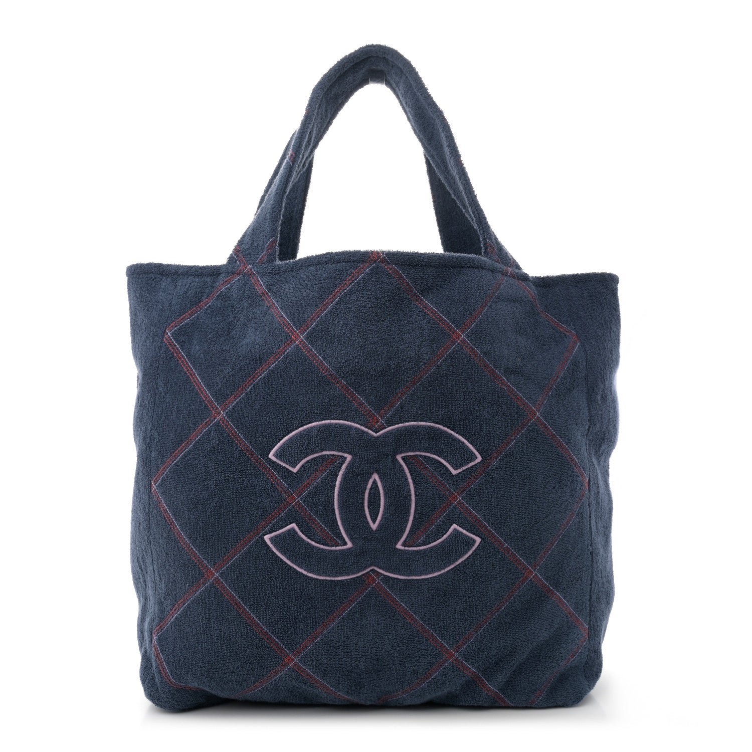 Chanel Terry Cotton Quilted CC Beach Tote Towel Set Blue Pink 1 of 11