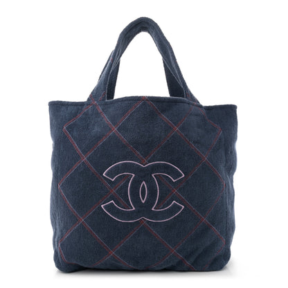 Chanel Terry Cotton Quilted CC Beach Tote Towel Set Blue Pink 1 of 11