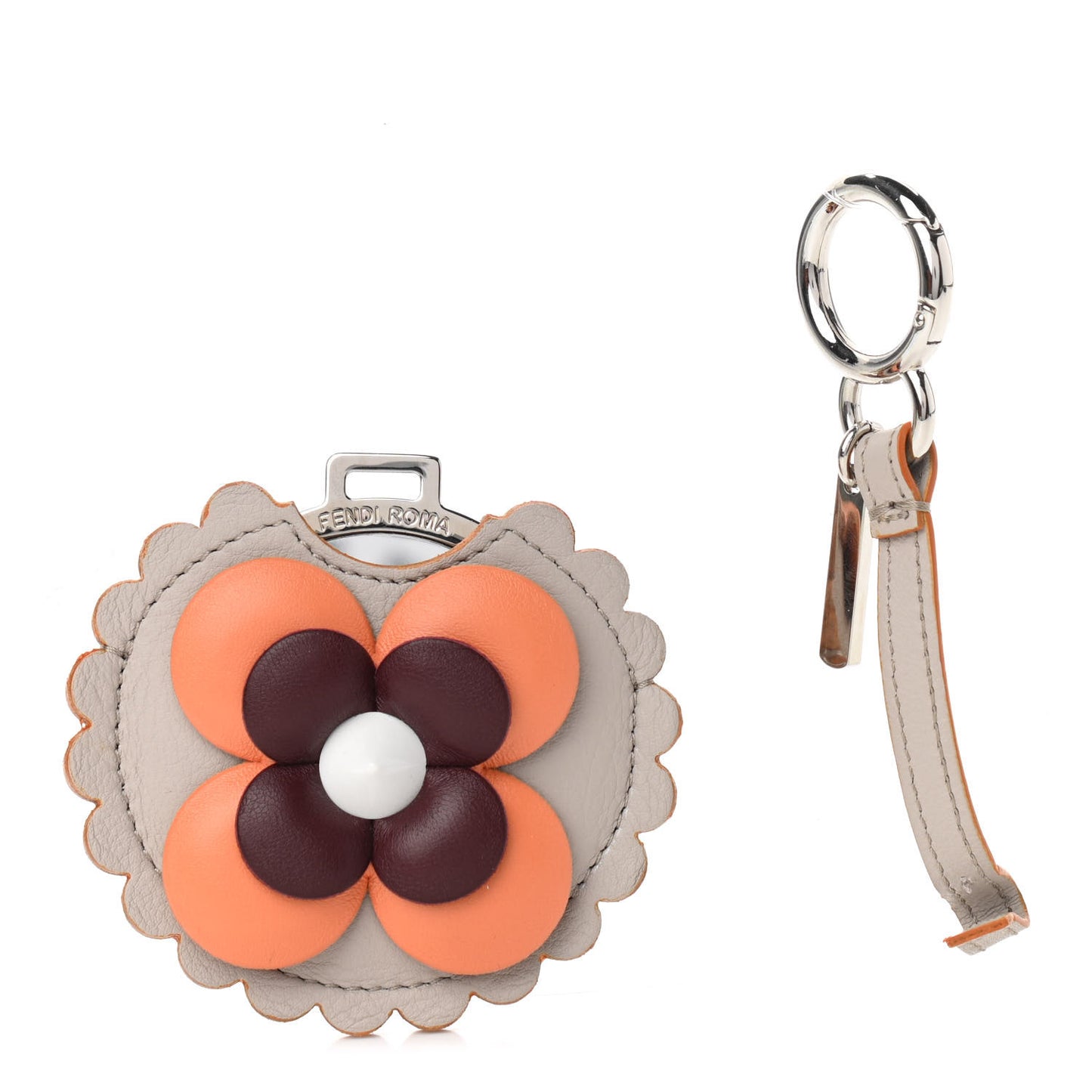 Calfskin Flowerland Mirror Key Chain Beige