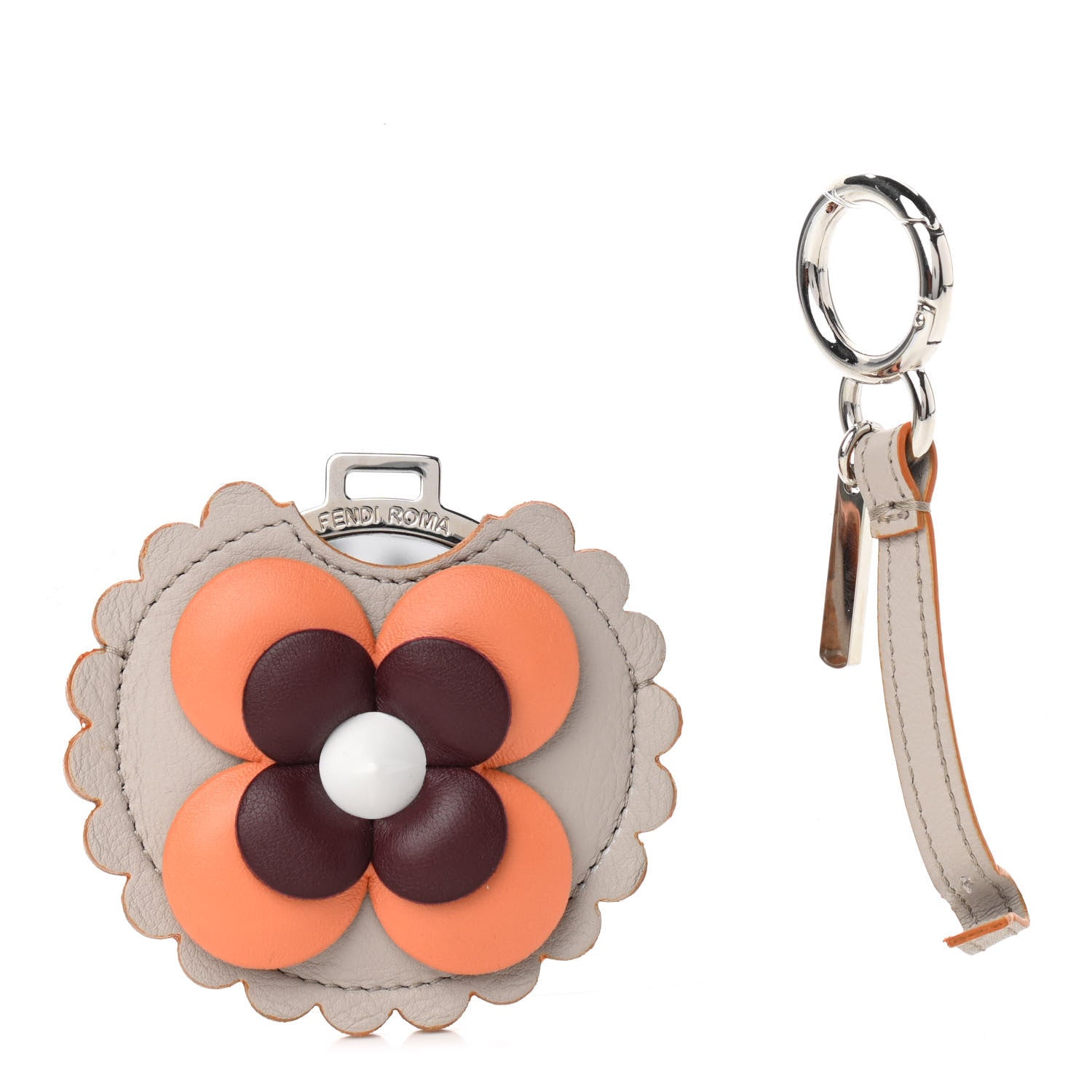 Fendi Calfskin Flowerland Mirror Key Chain Beige 1 of 5