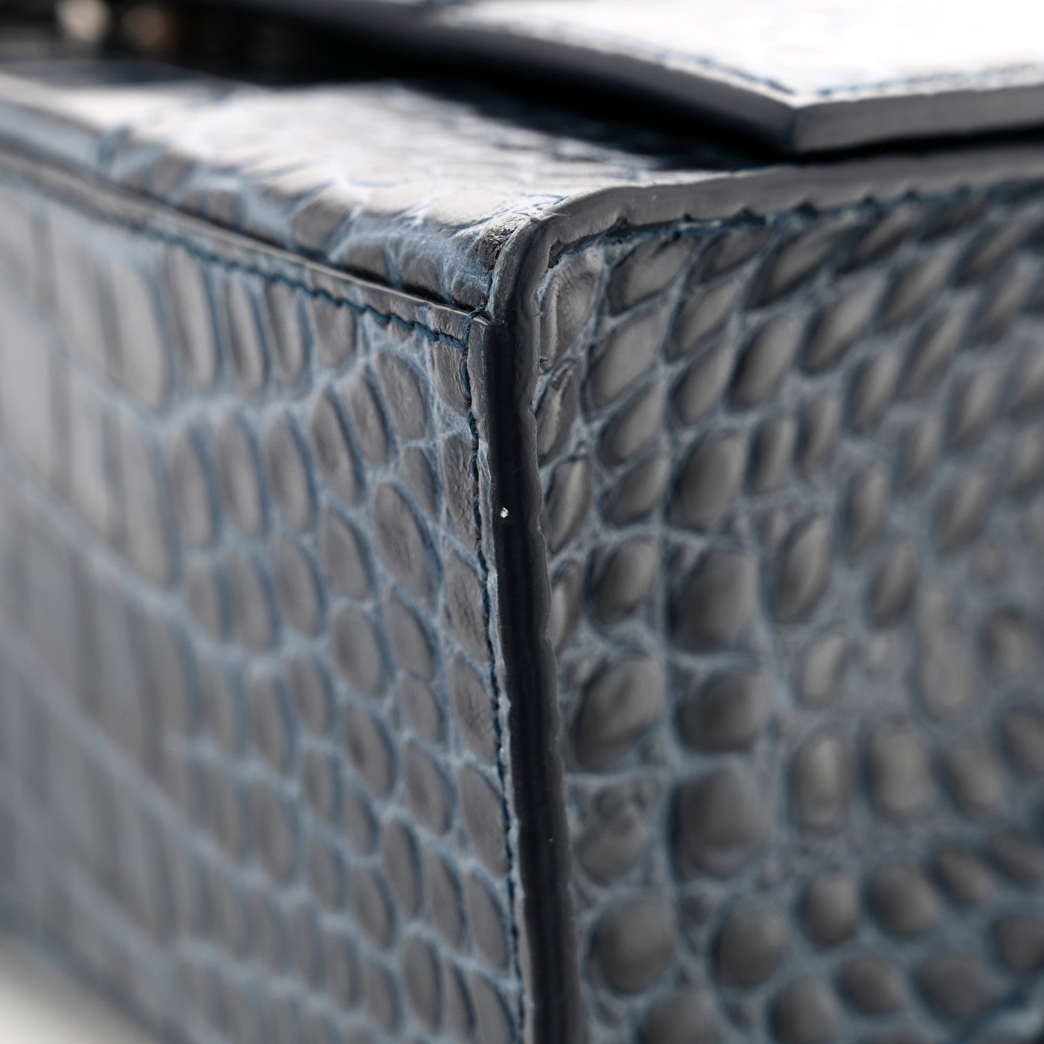 Balenciaga Shiny Calfskin Crocodile Embossed Medium Hourglass Top Handle Bag Denim Blue 12 of 13