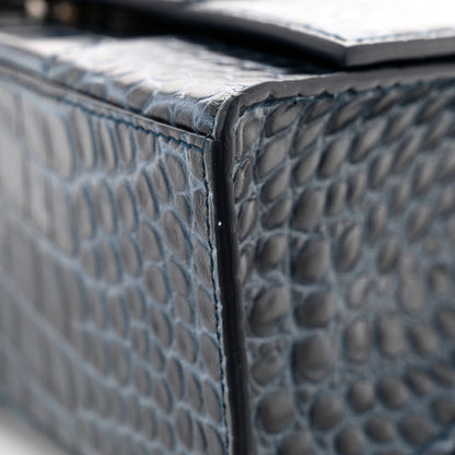 Balenciaga Shiny Calfskin Crocodile Embossed Medium Hourglass Top Handle Bag Denim Blue 12 of 13