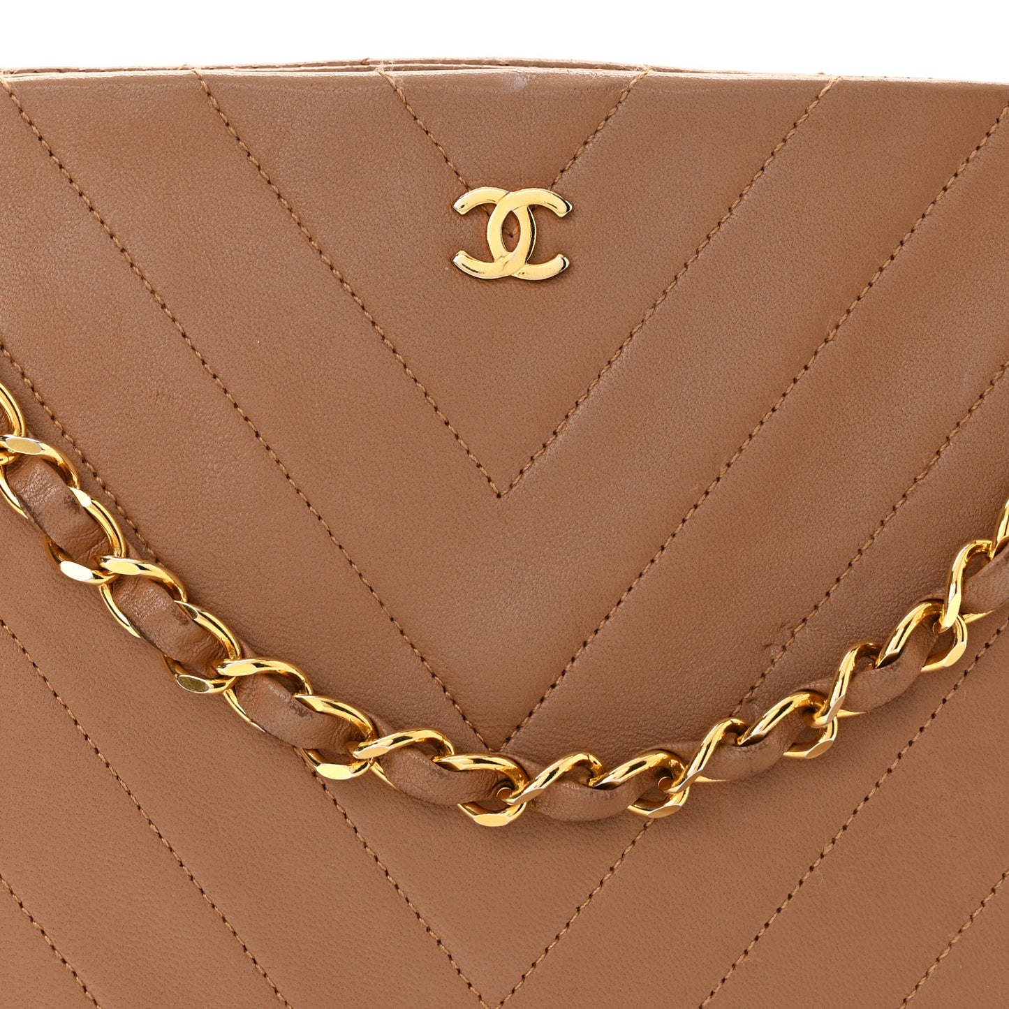 Lambskin Chevron Quilted Kiss Lock Shoulder Bag Beige
