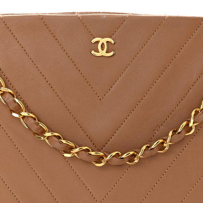 Chanel Lambskin Chevron Quilted Kiss Lock Shoulder Bag Beige 9 of 12