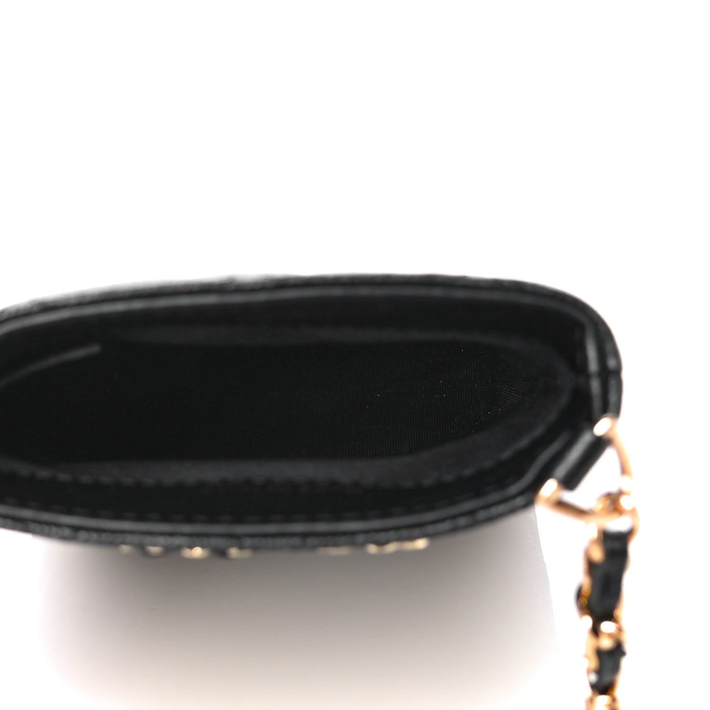 Caviar Quilted French New Wave Phone Holder With Chain Black