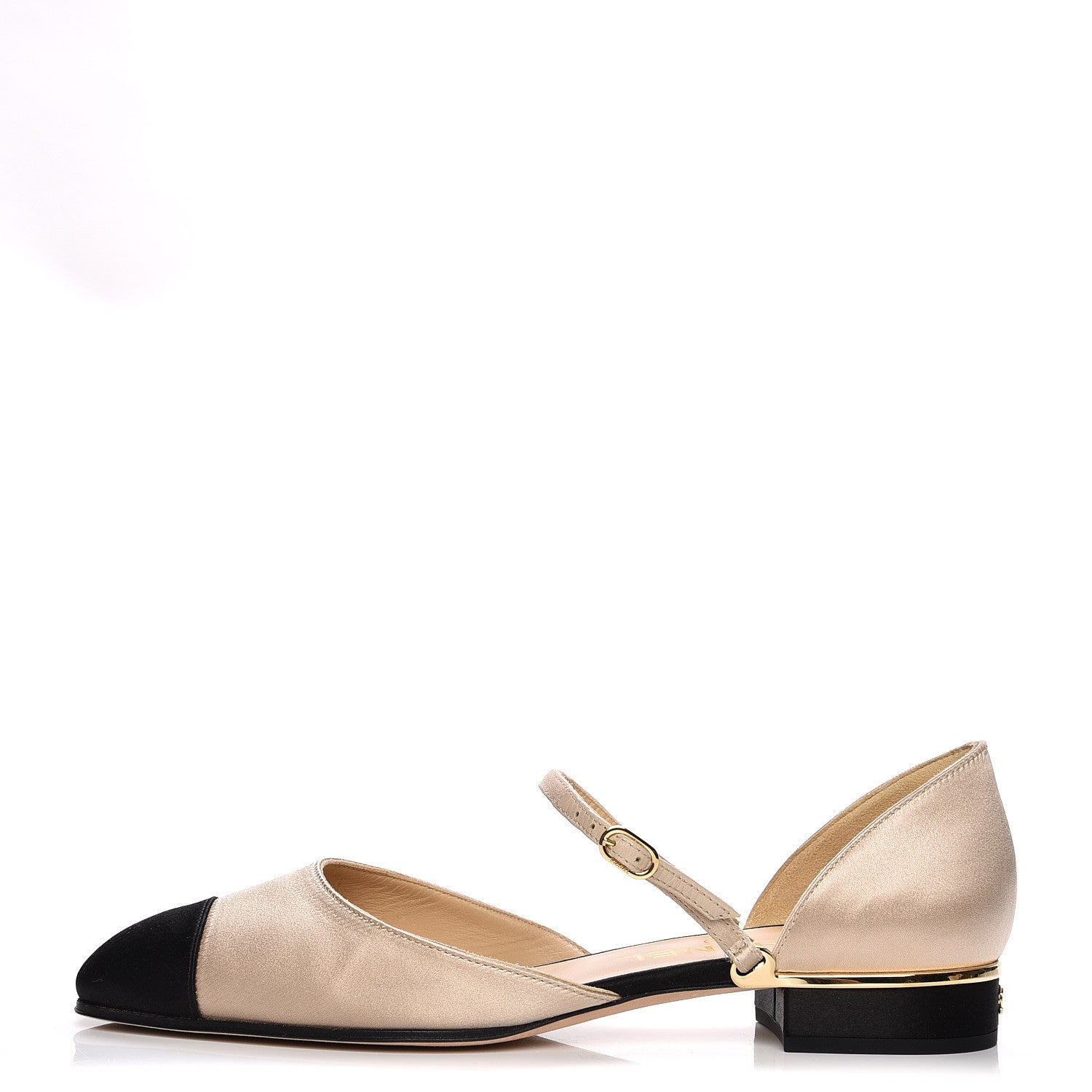 Chanel Satin Cap Toe CC Flats 37 Beige Black 1 of 9
