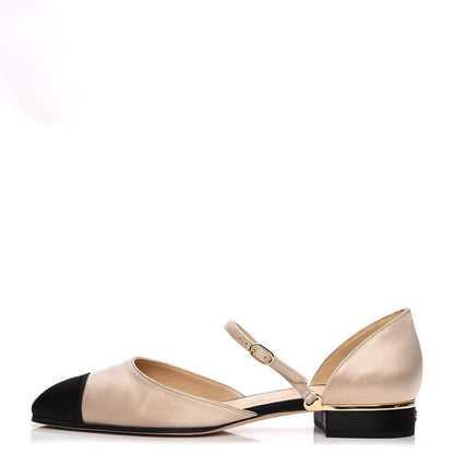 Chanel Satin Cap Toe CC Flats 37 Beige Black 1 of 9