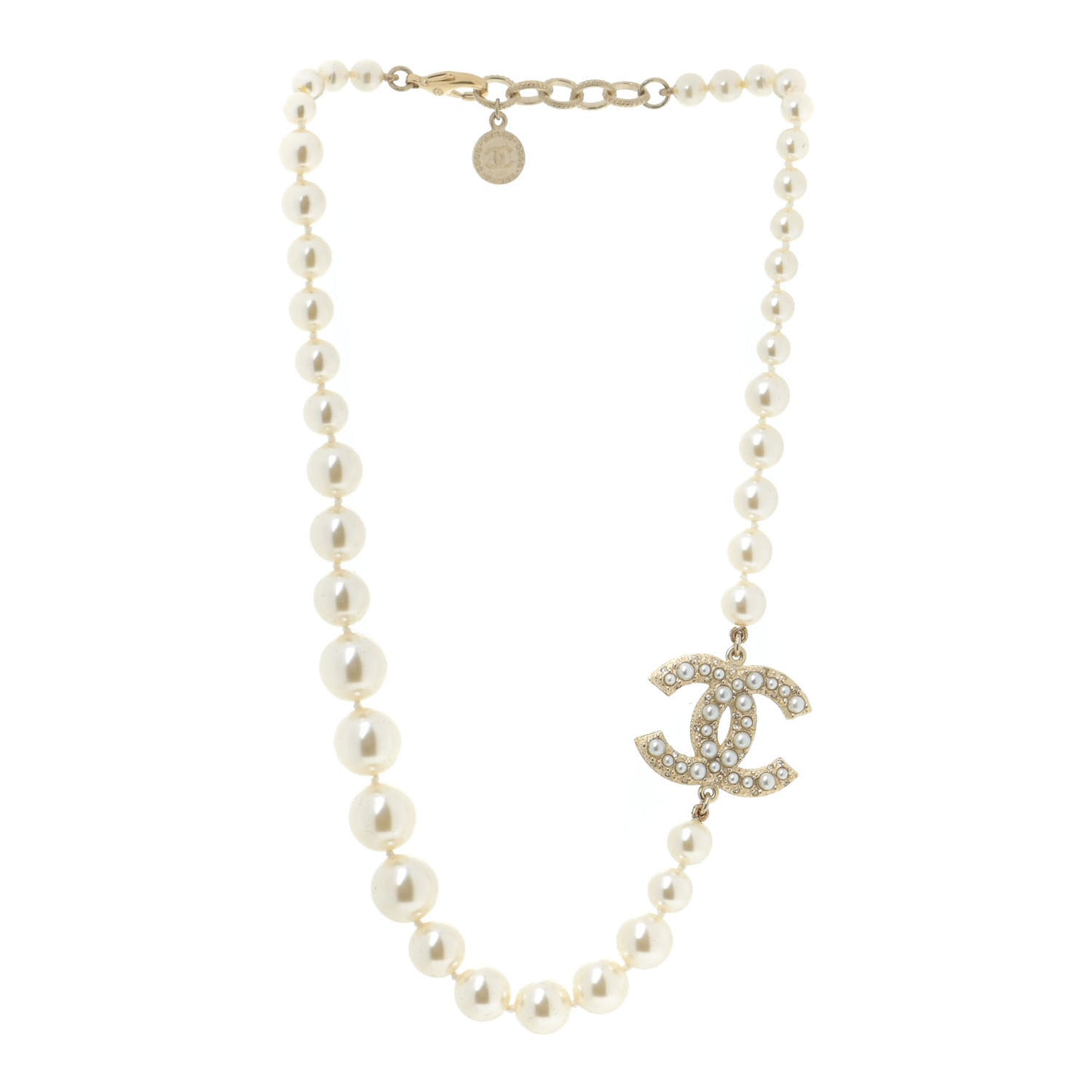 Graduated Pearl CC Short Necklace Gold
