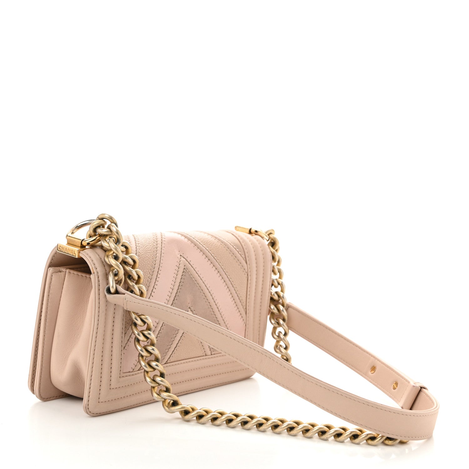 Chanel Caviar Suede Calfskin Chevron Quilted Small Boy Flap Light Pink 2 of 11