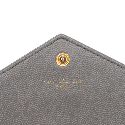 Saint Laurent Grain De Poudre Matelasse Chevron Monogram Chain Wallet Fog 7 of 11