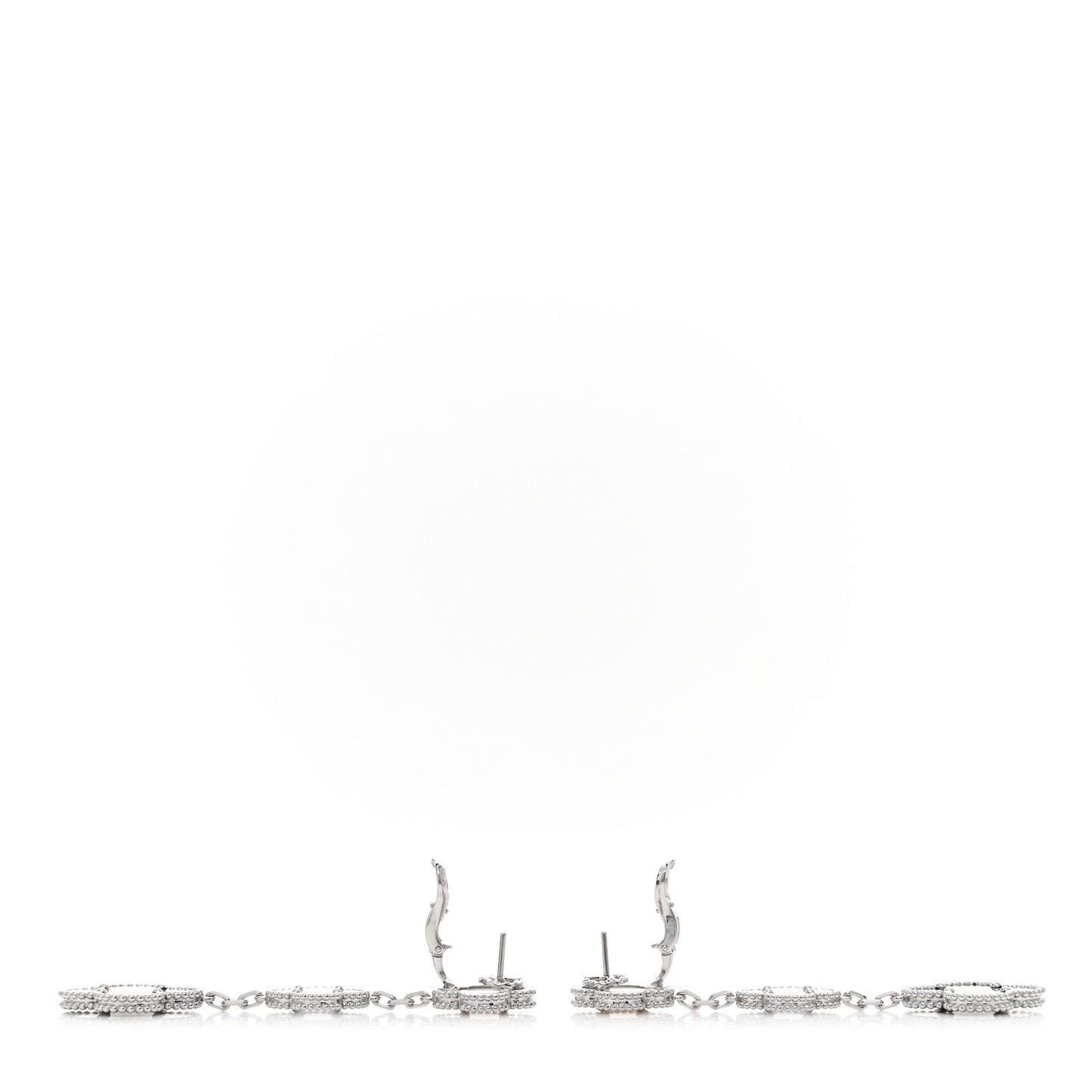 18K White Gold Mother of Pearl Chalcedony 3 Motifs Magic Alhambra Earrings