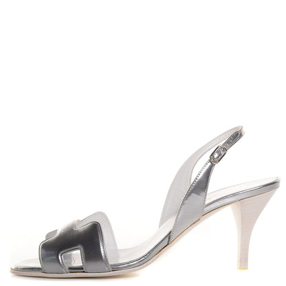 Hermes Laminated Calfskin Night 70 Slingback Sandals 37 Silver 1 of 5