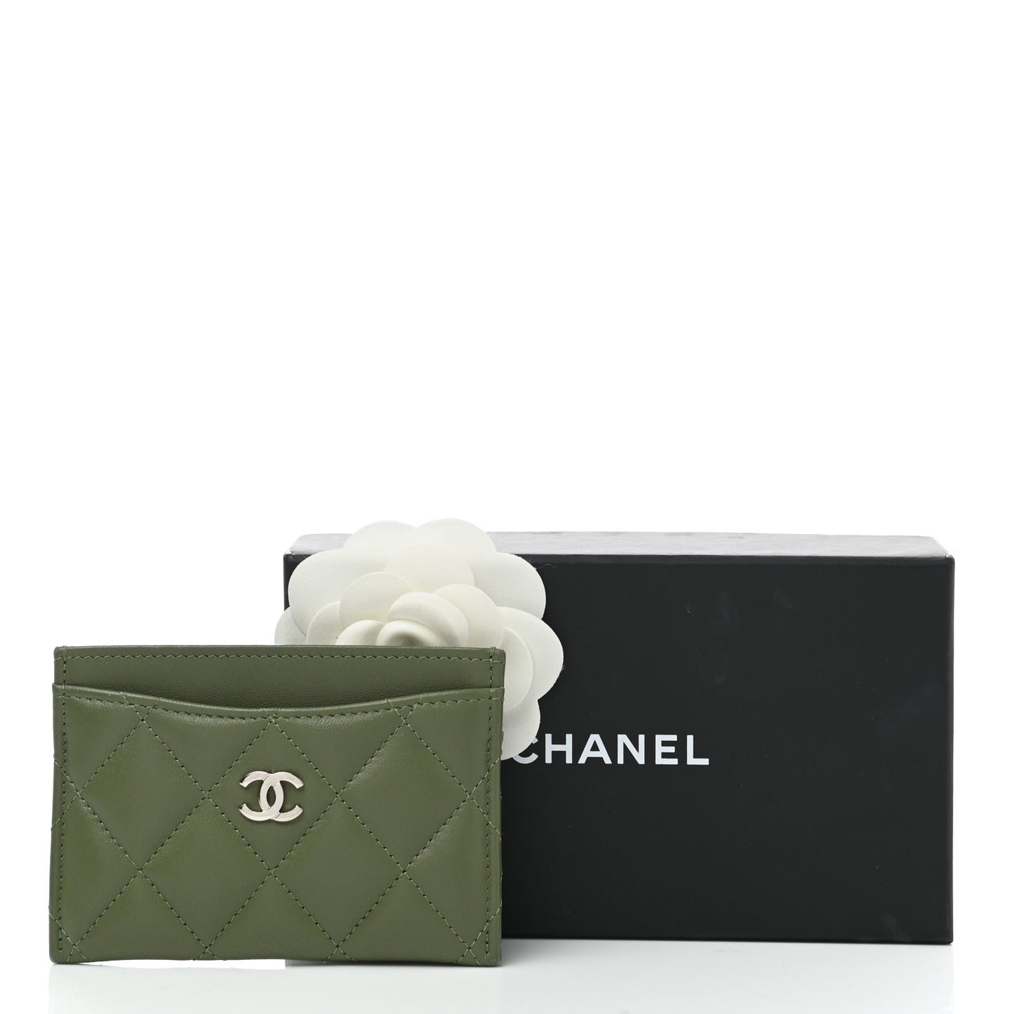 Lambskin Quilted Card Holder Green
