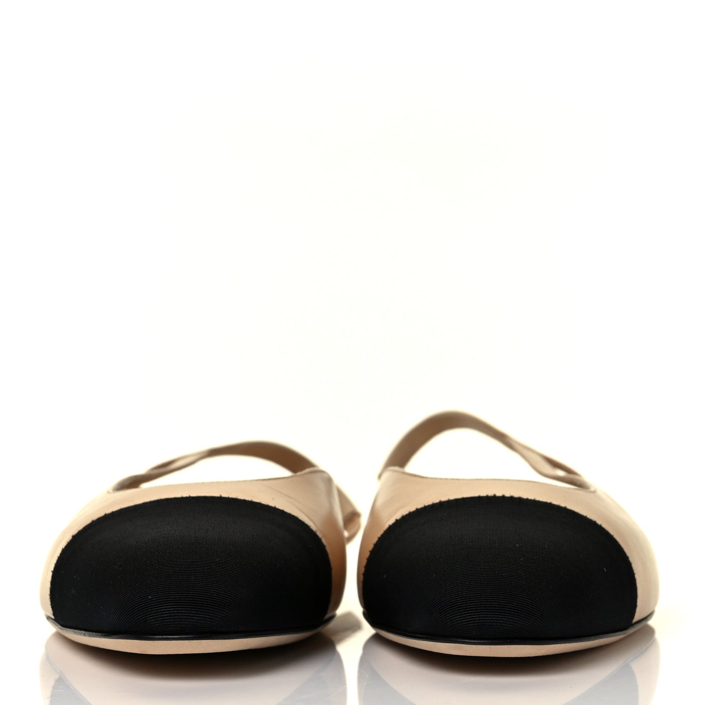 Lambskin Grosgrain Cap Toe CC Slingback Sandals 41 Beige Black