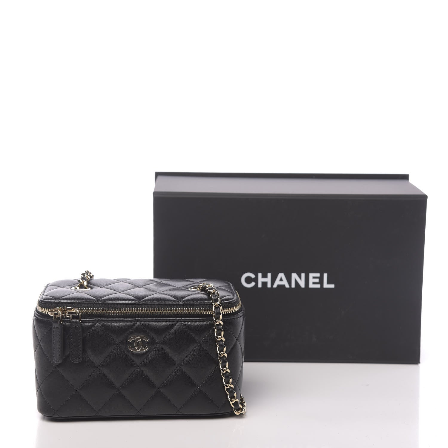 Chanel Lambskin Quilted Small Vanity Case With Chain Black 11 of 11