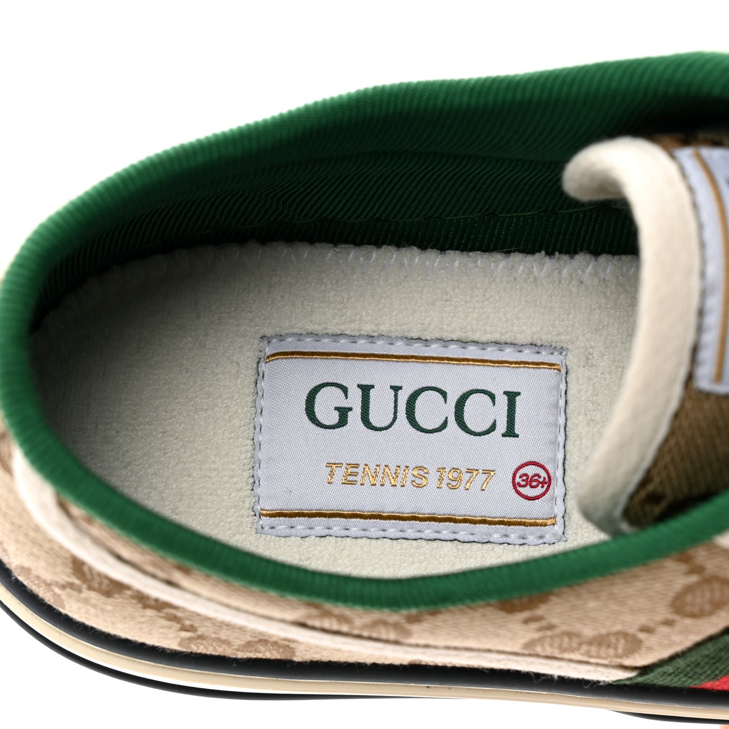 GG Monogram Web Womens 1977 Tennis Sneakers 36.5 Beige Ebony Mystic White