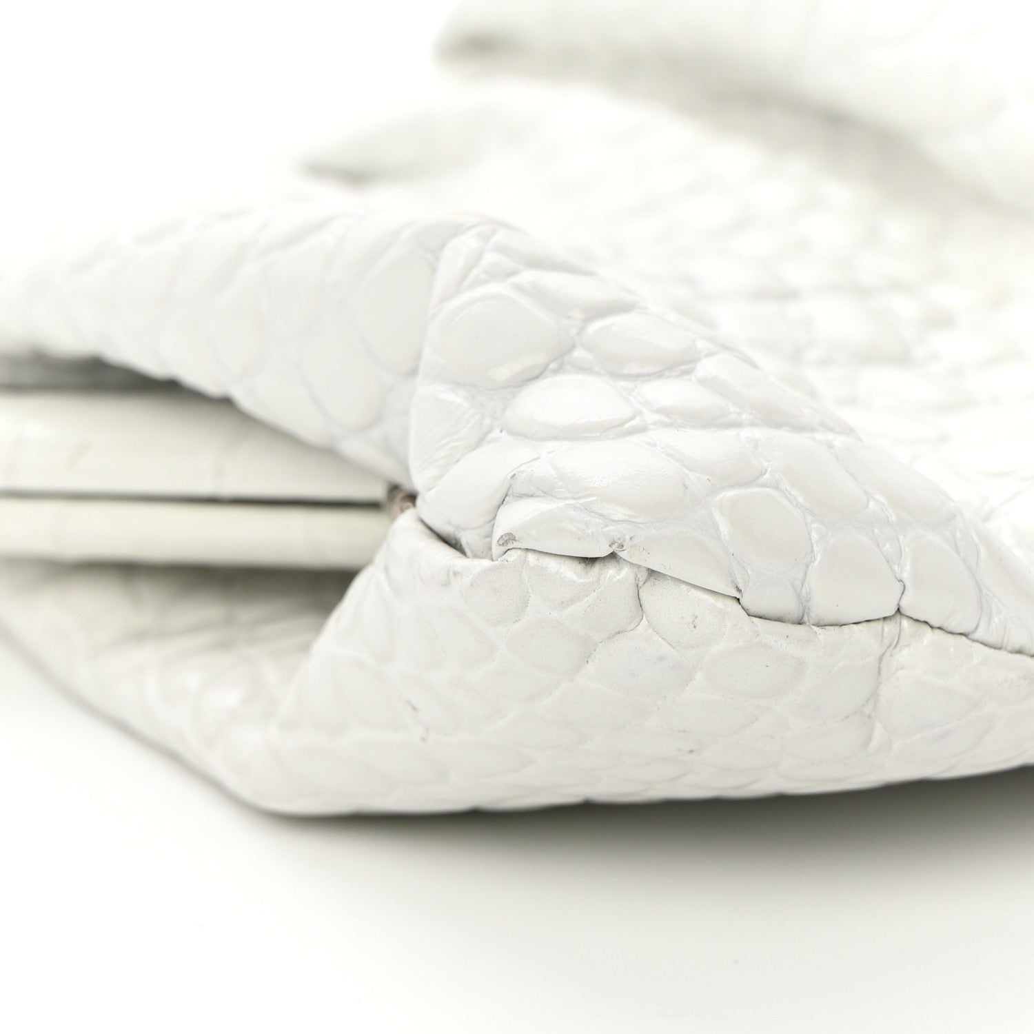Balenciaga Shiny Supple Calfskin Logo Crocodile Embossed XL Cloud Clutch White 10 of 11