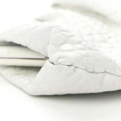 Balenciaga Shiny Supple Calfskin Logo Crocodile Embossed XL Cloud Clutch White 10 of 11