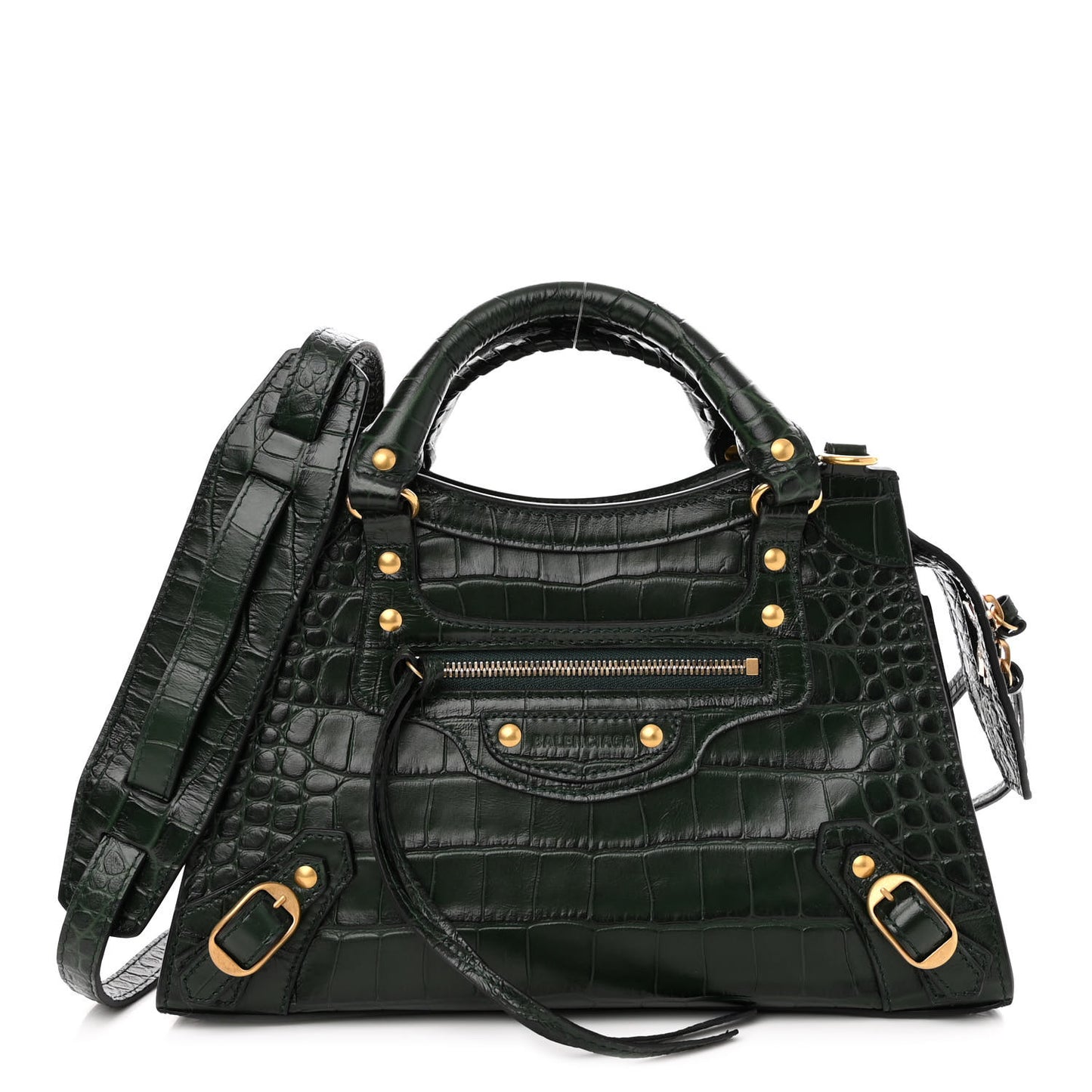 Extra Supple Calfskin Crocodile Embossed Neo Classic Hardware XS City Forest Green