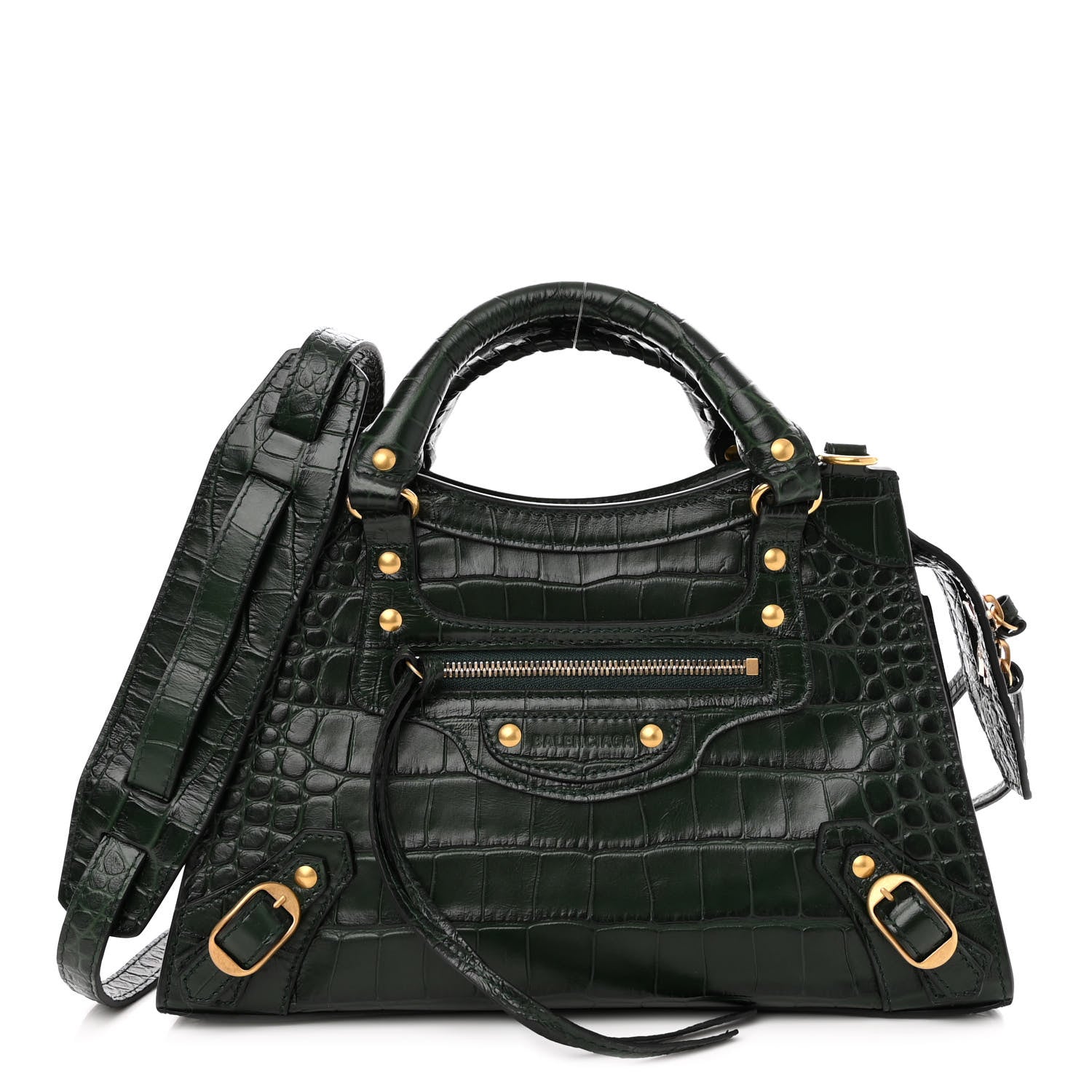 Balenciaga Extra Supple Calfskin Crocodile Embossed Neo Classic Hardware XS City Forest Green 1 of 9