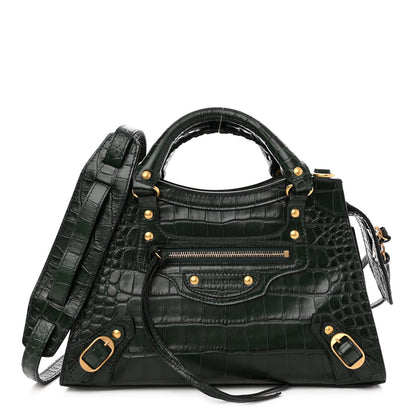 Balenciaga Extra Supple Calfskin Crocodile Embossed Neo Classic Hardware XS City Forest Green 1 of 9