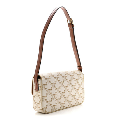 Celine Canvas Calfskin Triomphe Shoulder Bag White White 3 of 10
